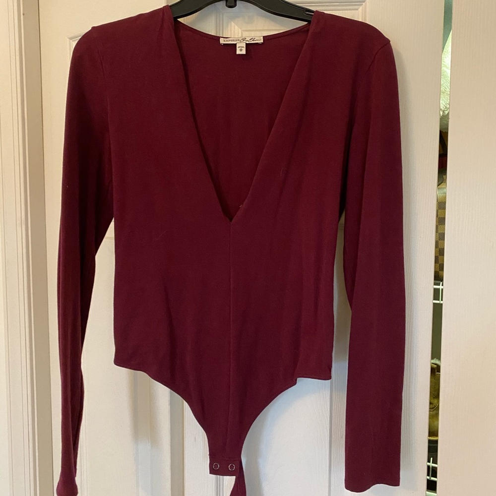 Express One Eleven burgundy long sleeve bodysuit